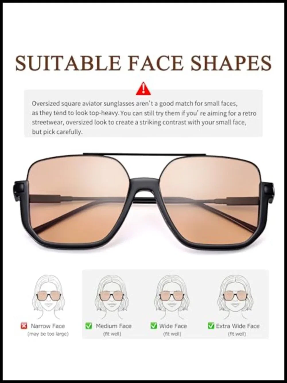 Women's Retro Oversized Square Sunglasses UV400 Metal Frame